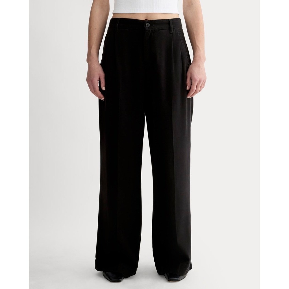 NEW Everlane The Trouser‎ Wide Leg Buttersoft Size 6Black Pleated Front Tencel